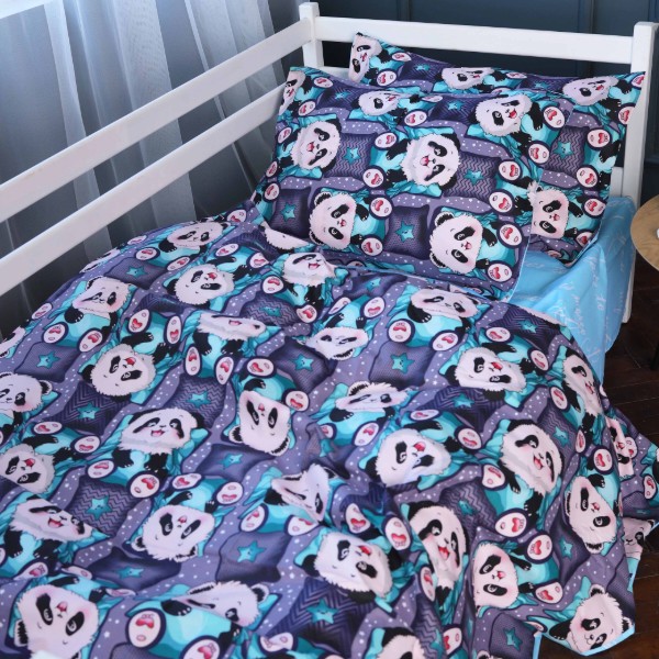 Фото - Комплект постільної білизни MirSon 200х220 см 17-0722 Tiny Panda Бязь (2200010687194)